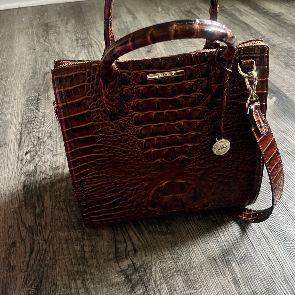 Brahmin Brown Satchel with Crocodile Embossed Leather